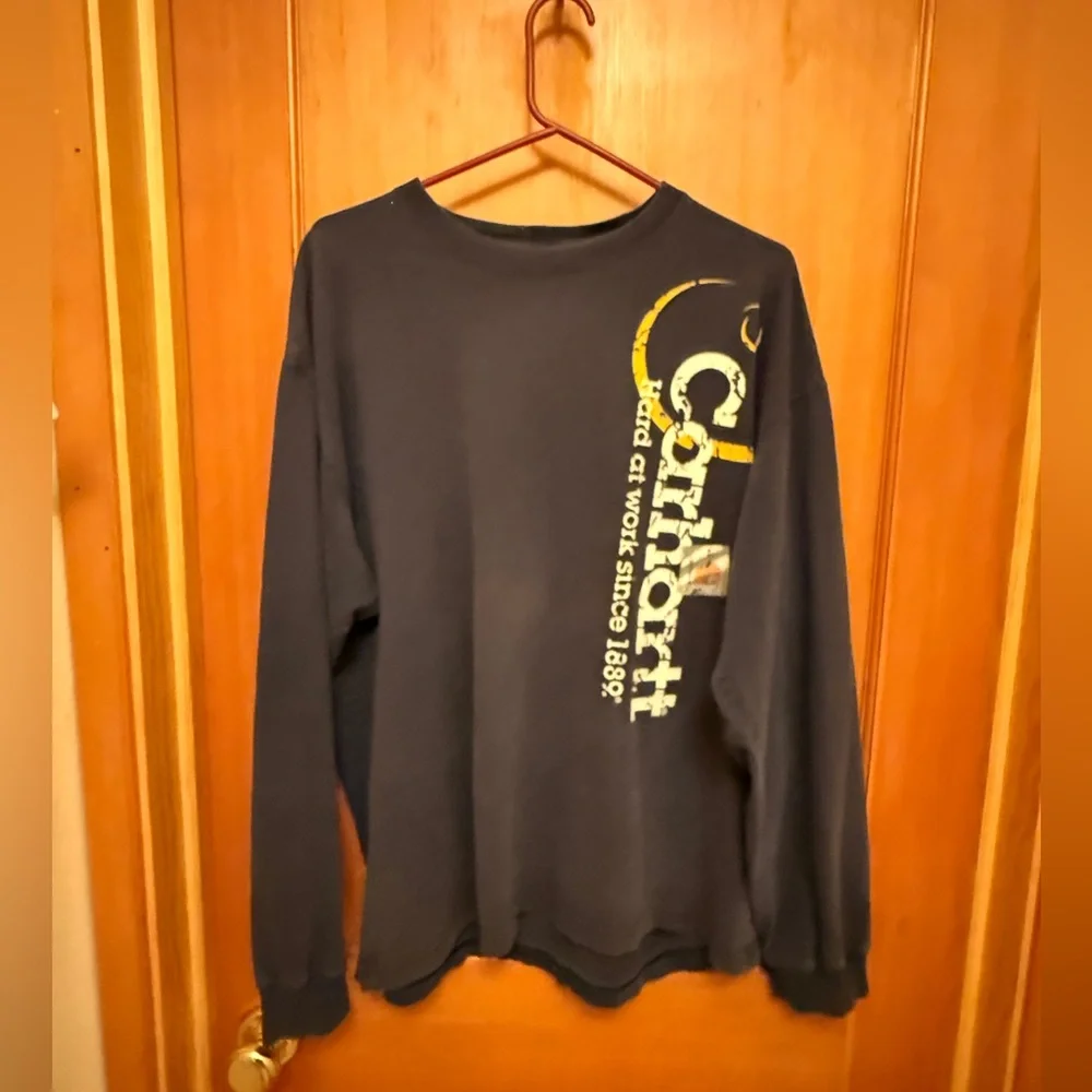 Carhartt Vintage Navy Logo Crewneck Men's Long Sleeve Top - Picture 1 of 5